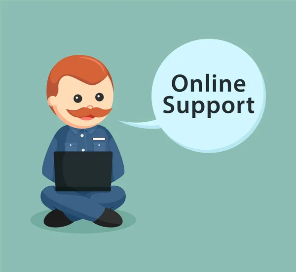 Fat mechanic with online support callout — Stock Vector