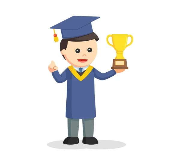 Graduado estudiante masculino con trofeo — Vector de stock