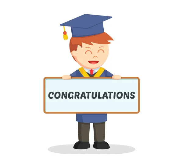 Graduado estudiante masculino con felicitaciones signo — Vector de stock