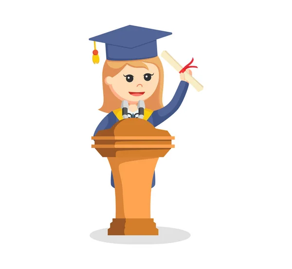 Graduado mujer estudiante dando discurso — Vector de stock