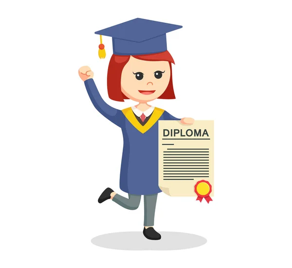 Graduada mujer estudiante mostrando su diploma — Vector de stock