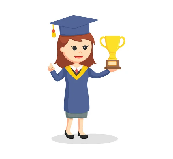 Graduada estudiante femenina con trofeo — Vector de stock