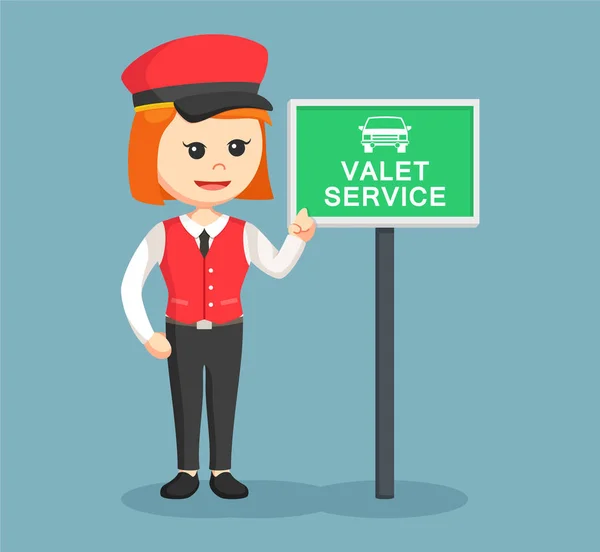 Vrouwelijke bediende met valet service teken — Stockvector