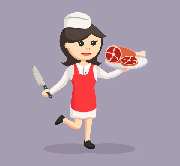 肉を肉屋の女性 — ストックベクタ
