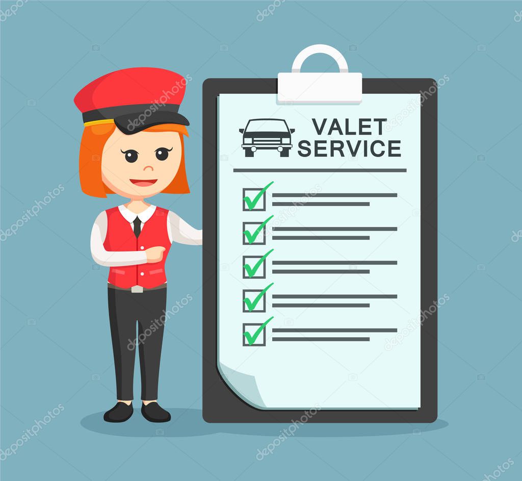 female valet with valet service clipboard