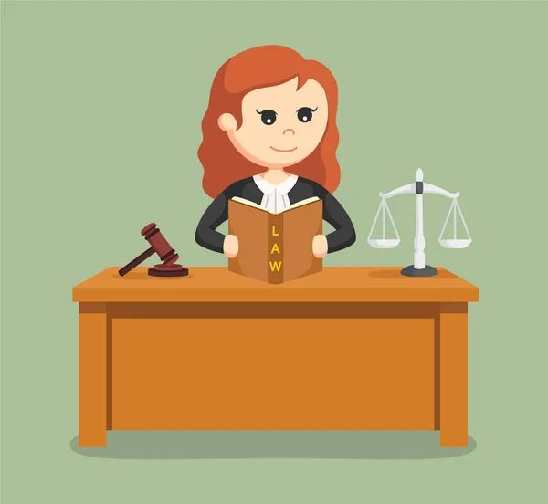 Domaren kvinna läser lagen bokar — Stock vektor