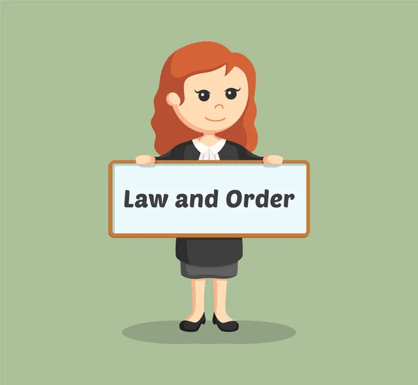 Juge femme avec la loi et l'ordre panneau signe — Image vectorielle