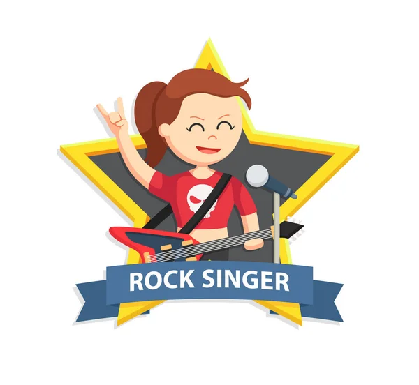 Rock zangeres vrouw in ster embleem — Stockvector