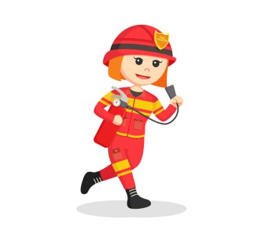 Yangın söndürücü ile çalışan firewoman