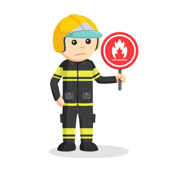 Pompier avec panneau inflammable — Image vectorielle