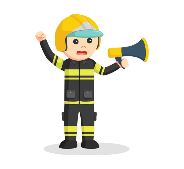 Pompier avec design illustration mégaphone — Image vectorielle