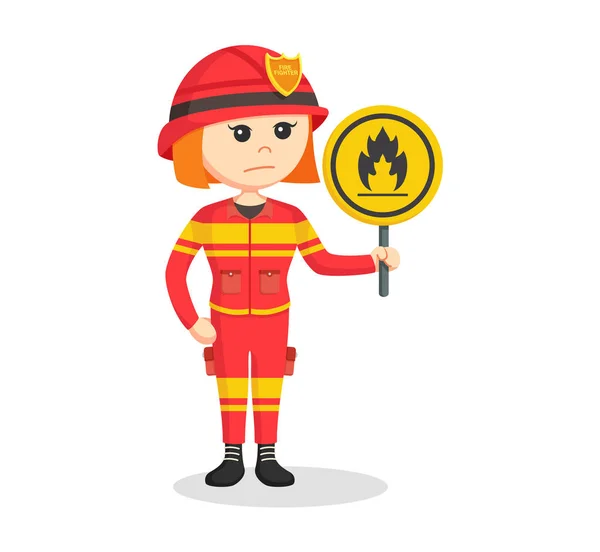Пожарная женщина с легковоспламеняющимся знаком — стоковый вектор