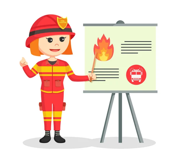Пожежна жінка дає презентацію — стоковий вектор