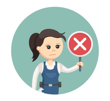 Daire arka planda çapraz işaretiyle tamirci kız