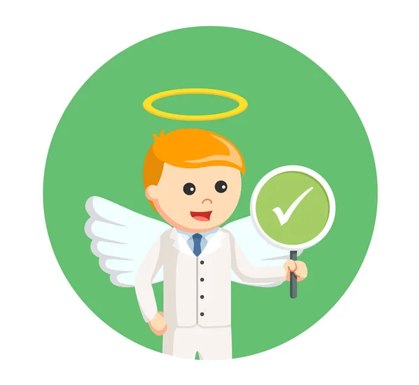 Business man angel with checklist sign in circle background — Vetor de Stock