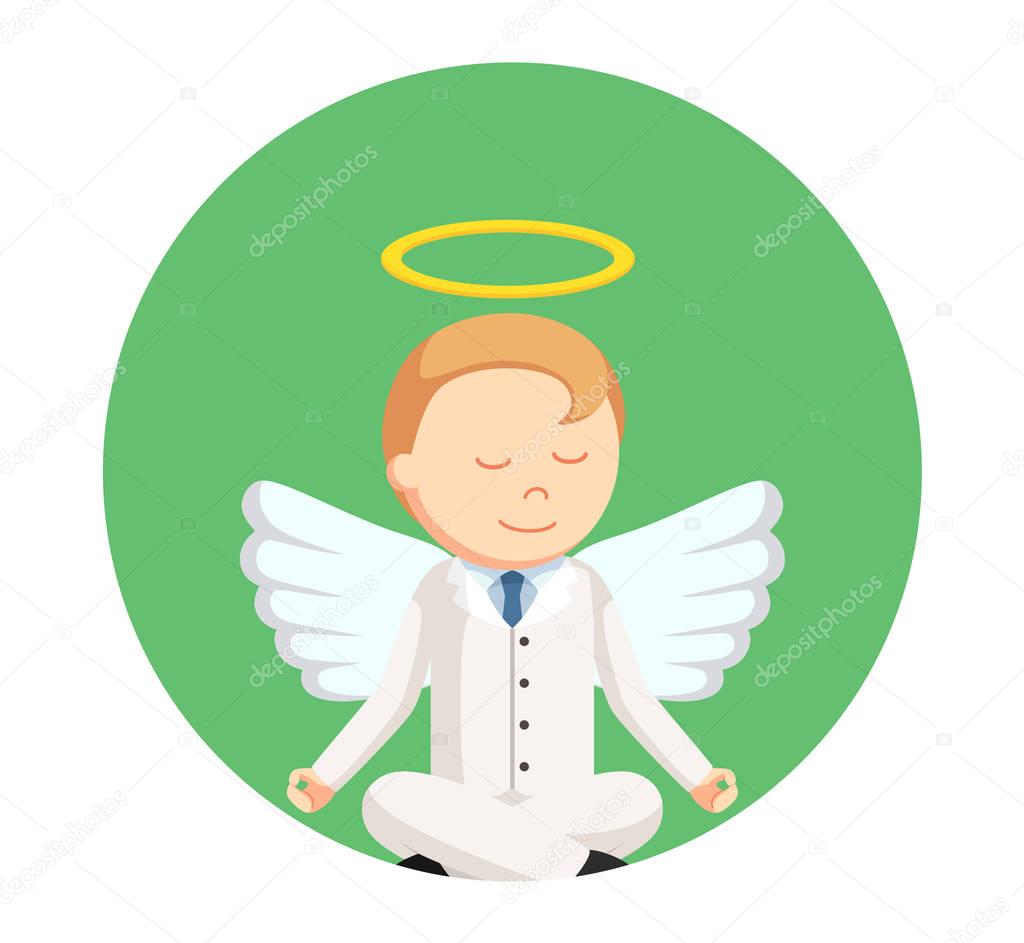 businessman angel meditating in circle background