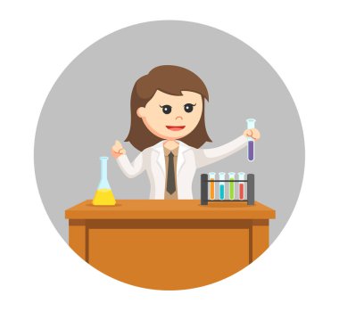 kadın bilim adamı daire arka planda yeni formül oluşturma