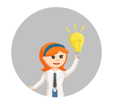 ampul fikir daire arka planda olan kadın bilim adamı