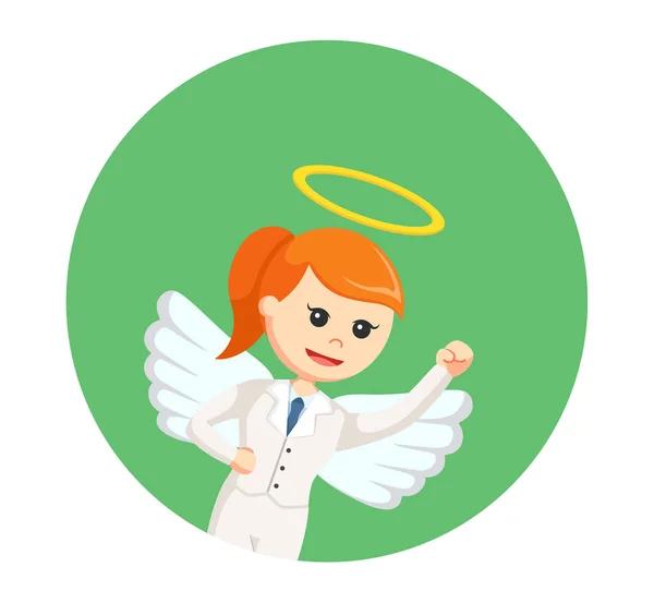 Ángel mujer de negocios volando en círculo fondo — Vector de stock