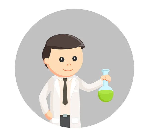 Man scientist with green test tube in circle background — Stock Vector