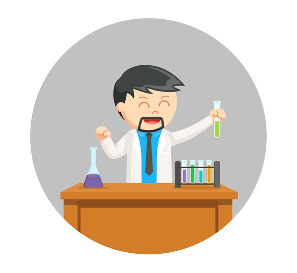 Man scientist success in his research in circle background — Stock Vector