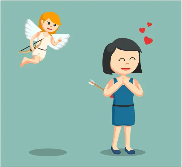 Chica disparo por cupido — Vector de stock