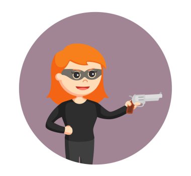 kadın hırsız daire arka planda tabanca ile