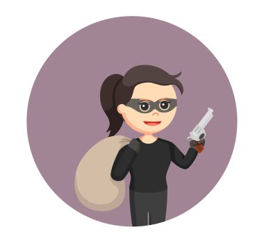 kadın hırsız eylem ile poz daire arka planda