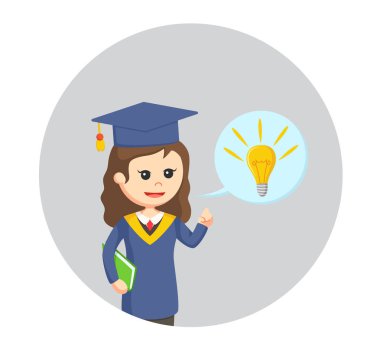 Daire arka planda fikir belirtme çizgisi ile lisansüstü kız öğrenci