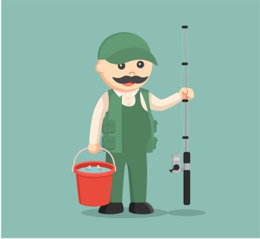 kova dolusu balık tutan şişman balıkçı