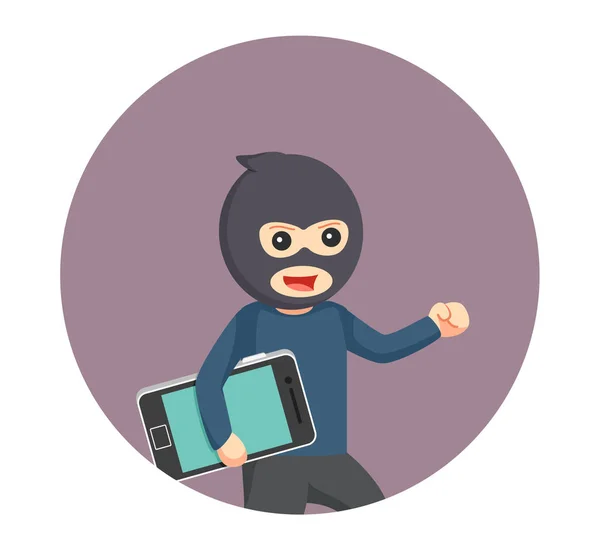 Ο άνθρωπος κλέφτης κλέβει smartphone σε κύκλο φόντο — Διανυσματικό Αρχείο