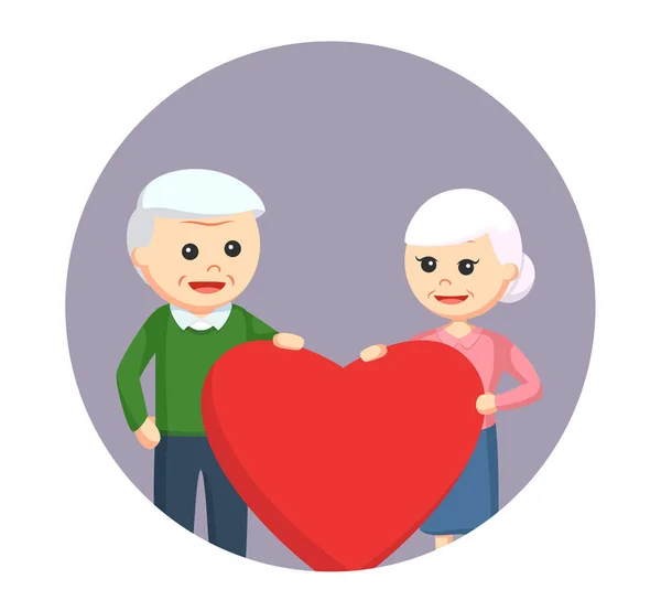 Ηλικιωμένο ζευγάρι κρατώντας μεγάλη αγάπη στο παρασκήνιο κύκλος — Διανυσματικό Αρχείο