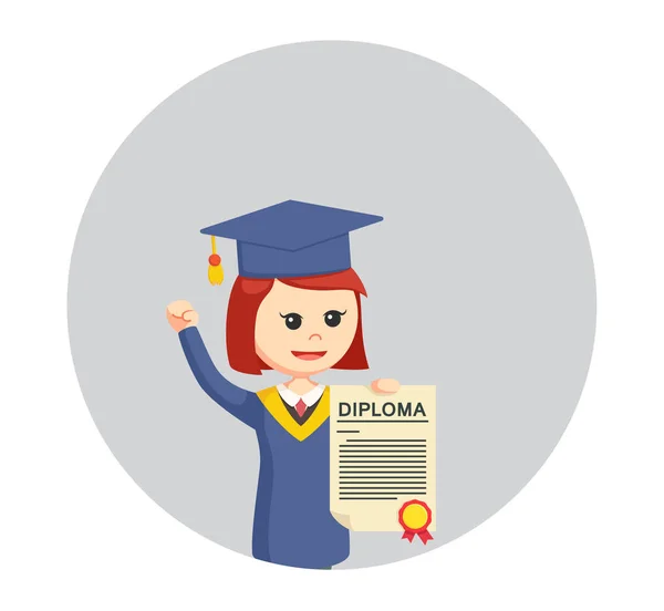 Onun diploması daire arka planda gösterilen lisansüstü kız öğrenci — Stok Vektör