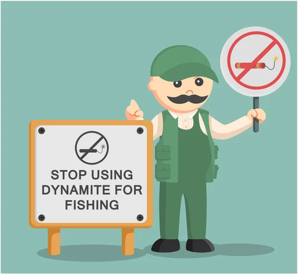 Tlustý rybář držení žádné znamení dynamit rybolov — Stockový vektor