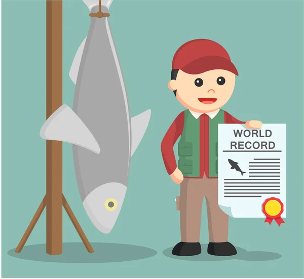 Fisherman holding certificate illustration design — Stock Vector