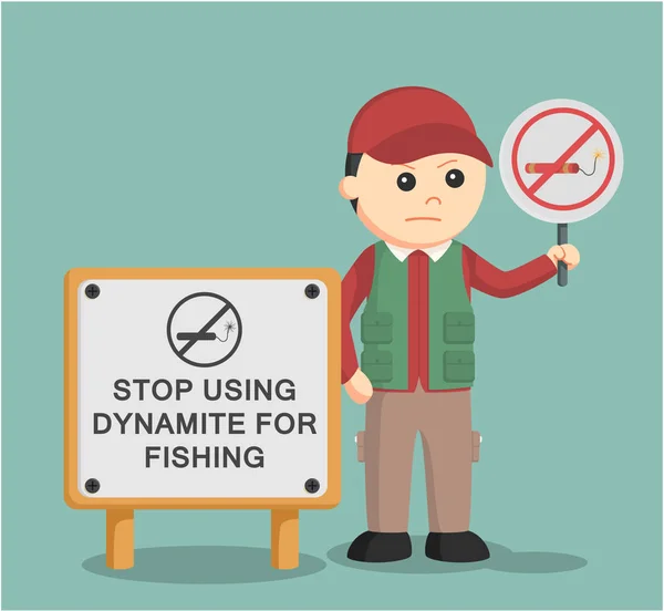 Rybář držení žádné znamení dynamit rybolov — Stockový vektor