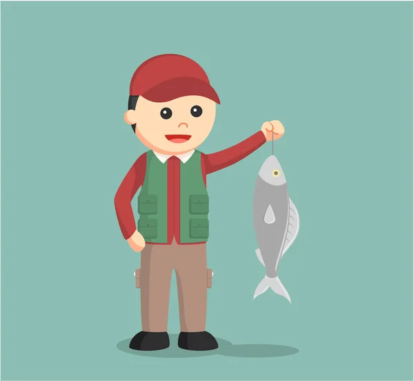 Pescador segurando cor de peixe ilustração design —  Vetores de Stock