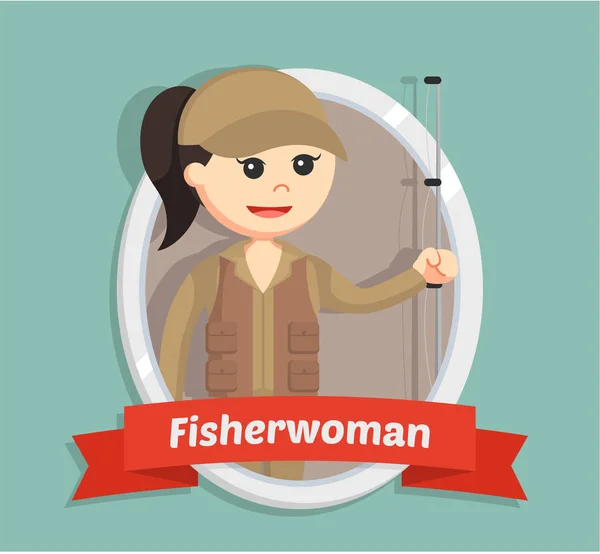 Fisher vrouw in embleem — Stockvector
