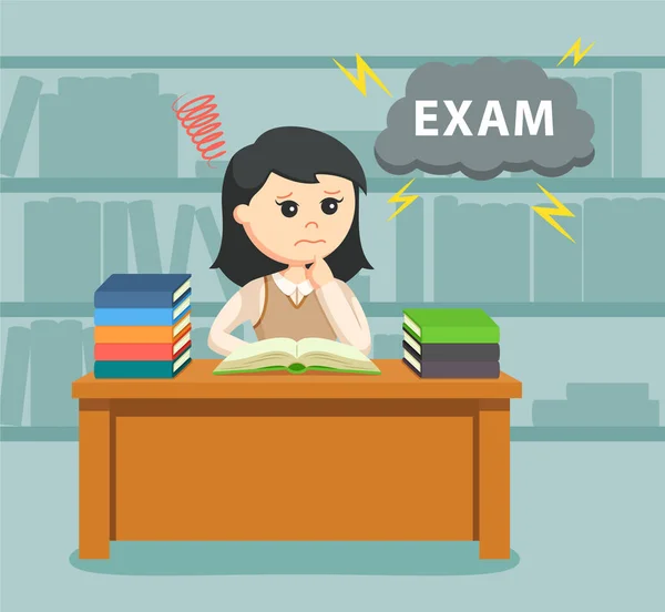 Female student worrying about her exam — Stock Vector