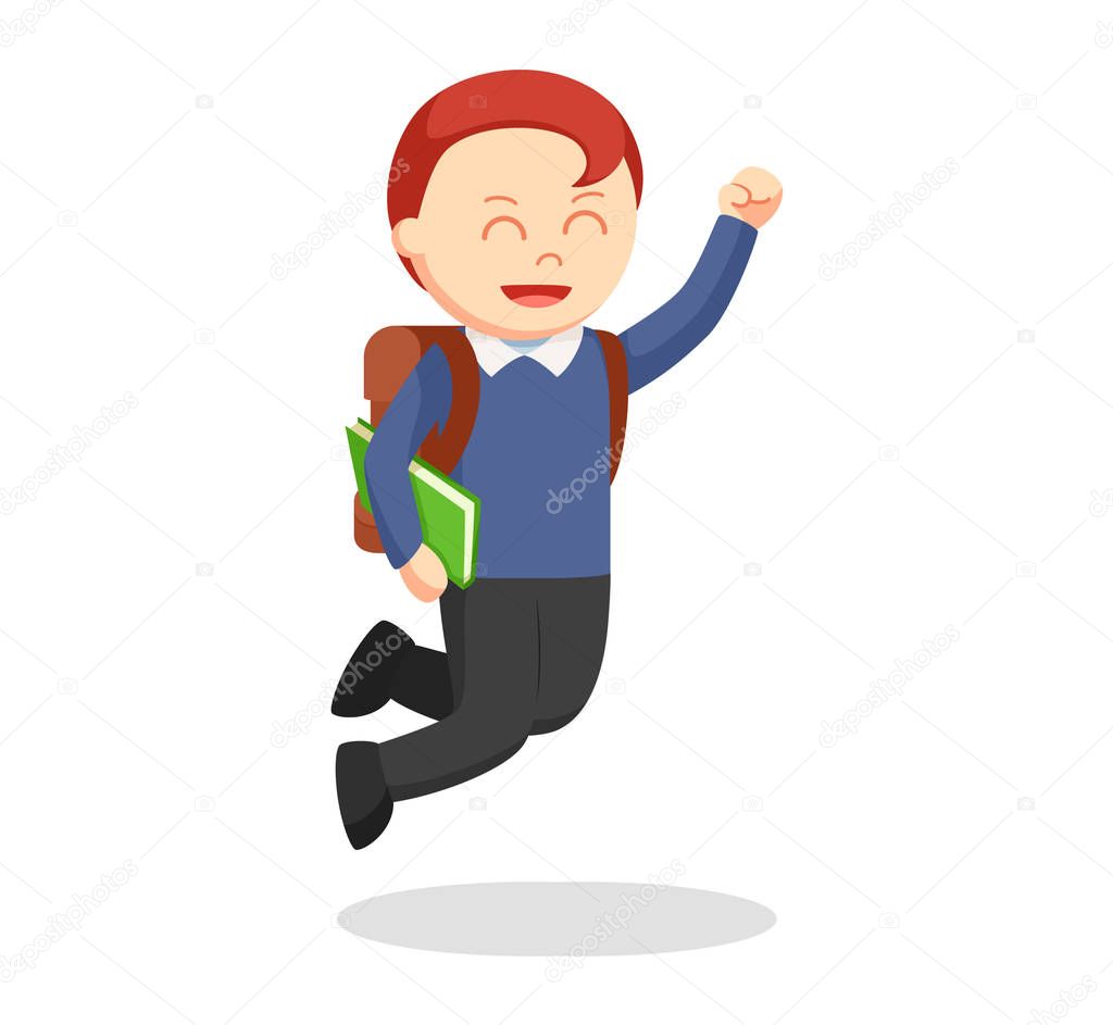 male student jumping excited