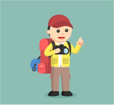 kamera illüstrasyon tasarımı tutarak uzun yürüyüşe çıkan kimse