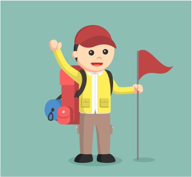 bayrak illüstrasyon tasarım tutarak uzun yürüyüşe çıkan kimse