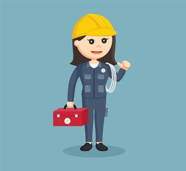 Electricista femenina con caja de herramientas y cables — Archivo Imágenes Vectoriales