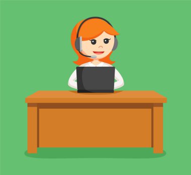 Çağrı Merkezi kadın dizüstü bilgisayar ile