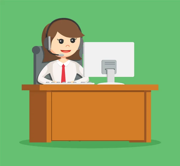 Call center woman with her work desk — Stock Vector
