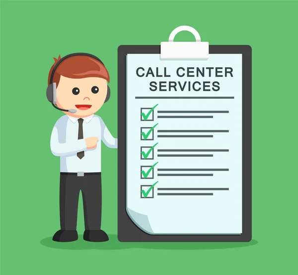 Call center man with services clipboard — Stock Vector