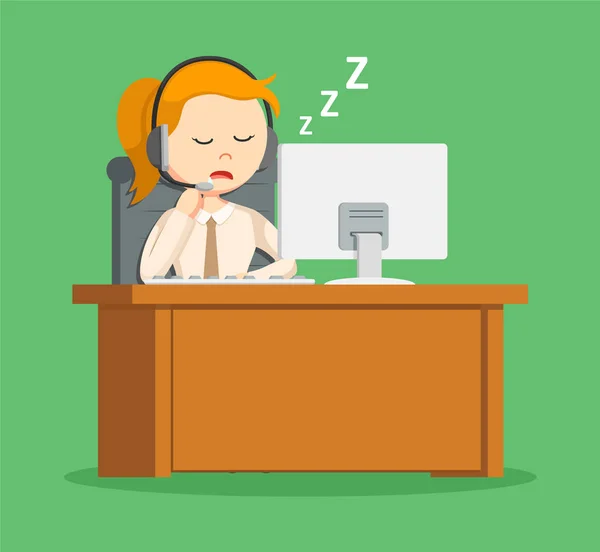 Call center woman sleeping while work — Stock Vector