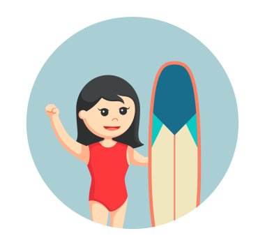 Daire arka planda surfboard ile kadın cankurtaran