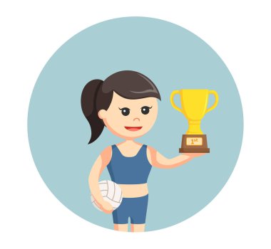 Daire arka planda kupa kızla plaj voleybolu