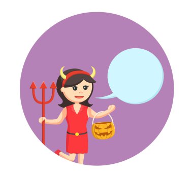 Kabak çanta ve daire arka planda belirtme çizgisi ile şeytan kız